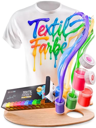 CreaTek Textilfarbe waschmaschinenfest 12 intensive Farben je 25ml + 2 Pinsel - echte Stoffmalfarben waschfest bis 40 °C - Stofffarben für T-Shirts, Jeans, Schuhe, Taschen uvm - Fabric Paint Set CreaTek Textilfarbe waschmaschinenfest 12 intensive Farben je 25ml + 2 Pinsel - echte Stoffmalfarben waschfest bis 40 °C - Stofffarben für T-Shirts, Jeans, Schuhe, Taschen uvm - Fabric Paint Set von CreaTek