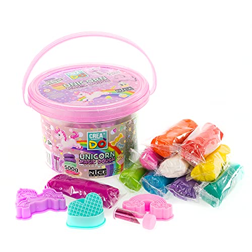 CREADO' - Nice Group - Magischer Einhorn-Eimer, Set mit 500 g Modelliermasse und 3 Ausstechformen für Kinder, Mehrfarbig CREADO' - Nice Group - Magischer Einhorn-Eimer, Set mit 500 g Modelliermasse und 3 Ausstechformen für Kinder, Mehrfarbig von Creadò