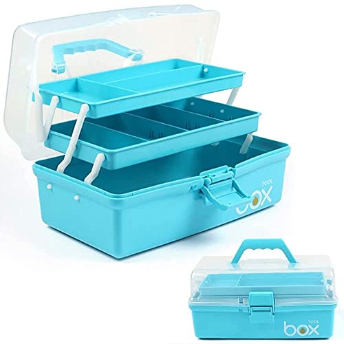 Creahaus 30,5cm 3-Regal Mehrzweck-Aufbewahrungsbox, Sortierbox, Organizer Box, Bastelbox, Nähkasten, Medizinkoffer, Toolbox, Angelkoffer mit 2 Regalen (Blau) von Creahaus