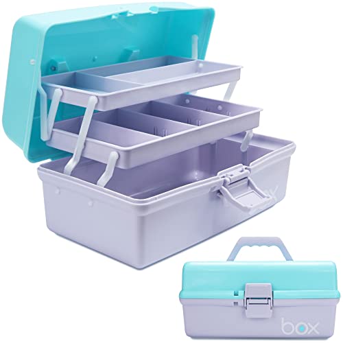 Creahaus 30,5cm 3-Regal Mehrzweck-Aufbewahrungsbox, Sortierbox, Organizer Box, Bastelbox, Nähkasten, Medizinkoffer, Toolbox, Angelkoffer mit 2 Regalen (Blau Lila) von Creahaus