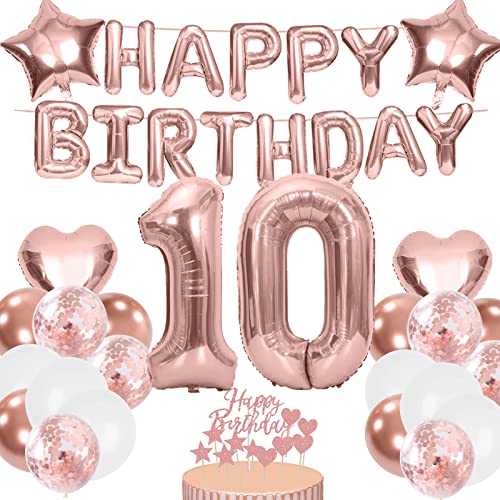 Luftballons 10. Geburtstag Deko Mädchen Rosegold, Folienballon 10. Geburtstag Mädchen, Happy Birthday Girlande, Rosegold Tortendeko Geburtstag Für 10. Geburtstagsdeko für Mädchen von Creaher
