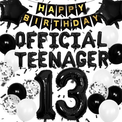 13 Geburtstag Dekorationen für Jungen, Schwarz Weiß Offizielle Teenager Party Supplies Happy 13th Birthday Luftballons Banner mit Nummer 13 Ballon Konfetti Folienballons für Jungen Mädchen 13 Geburtstag Dekorationen für Jungen, Schwarz Weiß Offizielle Teenager Party Supplies Happy 13th Birthday Luftballons Banner mit Nummer 13 Ballon Konfetti Folienballons für Jungen Mädchen von Creaher