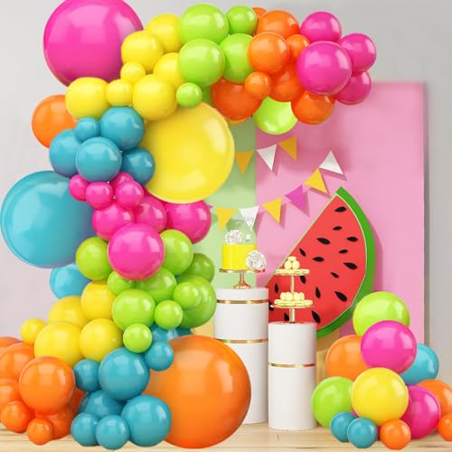 141-teiliges tropisches Ballonbogen-Girlande-Set, Regenbogen-Latex-Ballon, Hot Pink, Orange, Gelb, Grün, Blau, bunte Ballon-Girlande für Geburtstag, Babyparty, tropische 141-teiliges tropisches Ballonbogen-Girlande-Set, Regenbogen-Latex-Ballon, Hot Pink, Orange, Gelb, Grün, Blau, bunte Ballon-Girlande für Geburtstag, Babyparty, tropische von Creaher