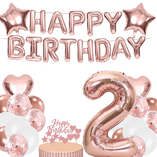 Luftballons 2. Geburtstag Deko Mädchen Rosegold, Folienballon 2. Geburtstag Mädchen, Happy Birthday Girlande, Rosegold Tortendeko Geburtstag Für 2. Geburtstagsdeko für Mädchen von Creaher