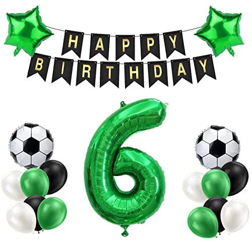 Creaher Fußball Luftballon 6 Jahre Geburtstag, Grün 6. Geburtstagsdeko Jungen, Fußball 6 Geburtstag Deko, Happy Birthday Banner 18'' Stern Ballons für Kinder Fußball Party Deko von Creaher