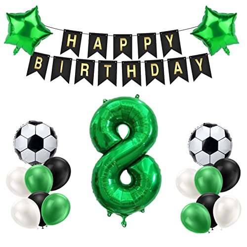 Creaher Fußball Luftballon 8 Jahre Geburtstag, Grün 8. Geburtstagsdeko Jungen, Fußball 8 Geburtstag Deko, Happy Birthday Banner 18'' Stern Ballons für Kinder Fußball Party Deko von Creaher