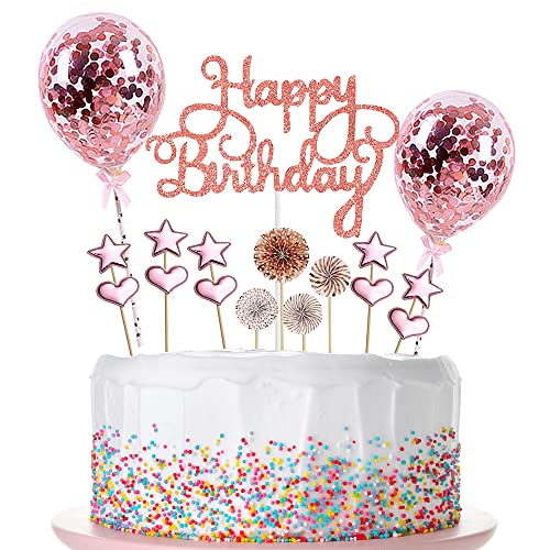 Creaher Tortendeko Rosegold 17 Stück, Happy Birthday Cake Topper Kuchendeko Sterne Herz Cupcake Tortenstecker für Geburtstag Dekoration Mädchen Junge Creaher Tortendeko Rosegold 17 Stück, Happy Birthday Cake Topper Kuchendeko Sterne Herz Cupcake Tortenstecker für Geburtstag Dekoration Mädchen Junge von Creaher