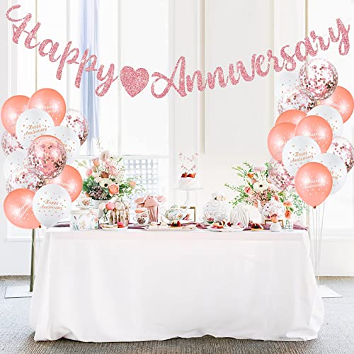 Jahrestags-Dekorationsset mit Happy Anniversary Banner, 17 Stück Weiß & Roségold Latexballons Konfetti Ballons für Jahrestag Party Zubehör Jahrestags-Dekorationsset mit Happy Anniversary Banner, 17 Stück Weiß & Roségold Latexballons Konfetti Ballons für Jahrestag Party Zubehör von Creaher