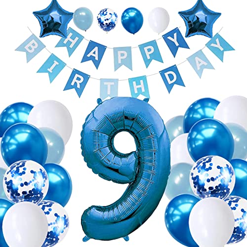 Partydekorationsset Zum 9. Geburtstag - Luftballons, Happy Birthday-Banner, Stern-Folienballons für Jungen, Mädchen, Kind - Babyparty von Creaher