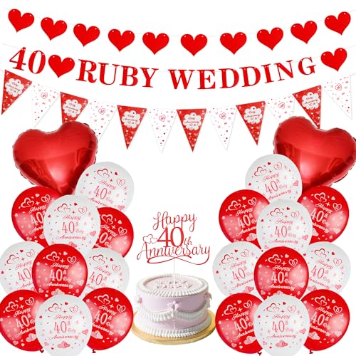 Rubinhochzeit Jubiläum Dekorationen 40 Rubinhochzeit Banner Wimpelkette Happy 40th Anniversary Luftballons CakeToppe Rot Herz Luftballons für 40 Rubinpaar Jubiläum Party Rubinhochzeit Jubiläum Dekorationen 40 Rubinhochzeit Banner Wimpelkette Happy 40th Anniversary Luftballons CakeToppe Rot Herz Luftballons für 40 Rubinpaar Jubiläum Party von Creaher