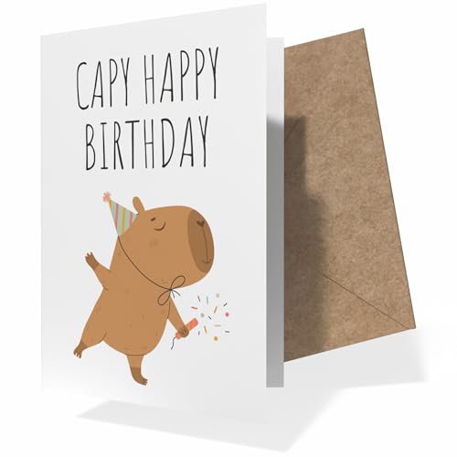Creatastic® - Capybara Sachen Geburtstagskarte lustig [witzige DIN A6 Klappkarte mit Kraftpapier Kuvert] Geburtstagskarte Mädchen | Geburtstagskarte Junge | Happy Birthday Karte von Creatastic