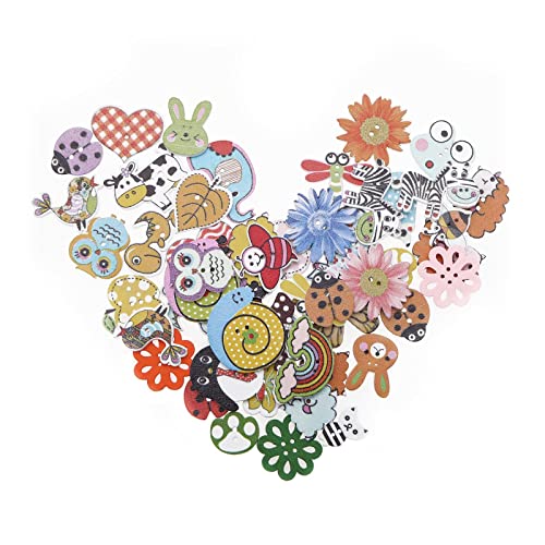 Create idea 100 Stück Cartoon Knopf aus Holz Zufälliges Muster Süße Tier Blume Dekorativ Bedruckte Knöpfe für DIY Nähen Kleidung Scrapbooking Dekor von Create idea