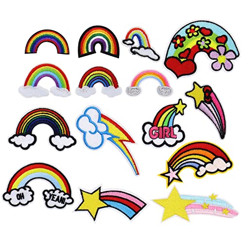 Create idea 15Pcs Rainbow Patches Rainbow Star Pattern Patches Sew Iron on Patch Colourful Embroidered Patch Cartoon Applique Clothing Accessories for Jeans Jacket von Create idea