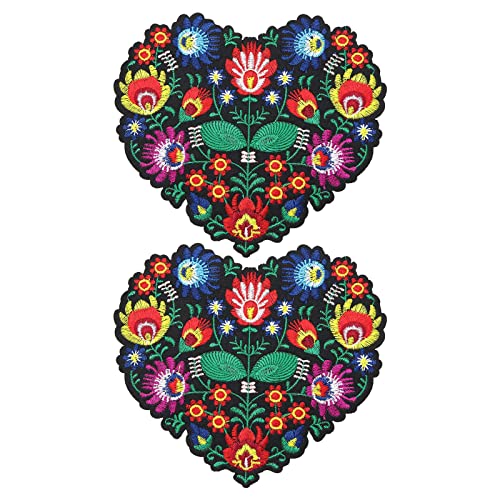 Create idea 2 Stücke Herzformige Blume Stickerei Patch Herz Applikation Aufnäher Aufbügeln Dekorative Zubehör für DIY Nähen Basteln Kleidung Handwerk Verzierung von Create idea