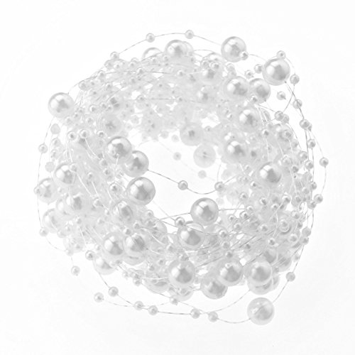 Create idea 10m Perlengirlande 8mm+3mm Hochzeit Party Tischdeko Weiß Perlenschnur Perlenband Schirmleuchte Sonnenschirmbeleuchtung von Create idea