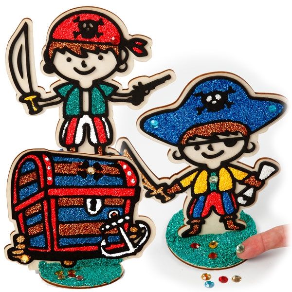 Bastelset Piraten, mit 2 Piraten, Schatztruhe, 7-tlg