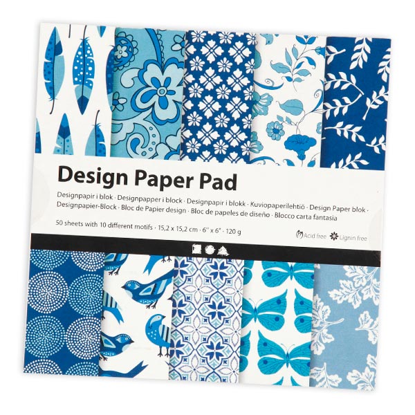 Design-Papier Block in Blautönen mit 50 Blatt, 15cm x 15cm von Creativ Company