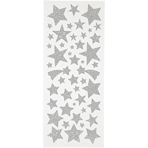 Glitzer-Sticker, Blatt 10x24 cm, ca. 110 Stck, Silber, Sterne, 2Blatt von Creativ Company