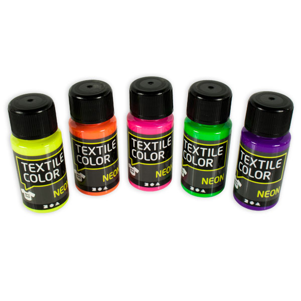 Stoffmalfarben-Set Neon, 5 Flaschen, für Bügelfixierung von Creativ Company