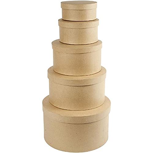Creativ 26466 Hutschachtel aus Pappmaschee, rund, 35,5 cm, Beige, 5 Stück von Creativ