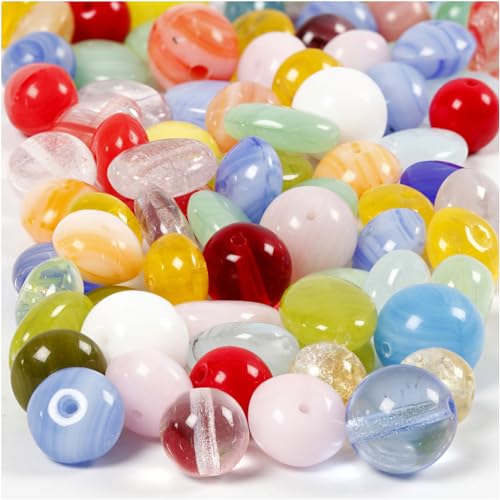 Creative 684250 Glasperlen, Lochgröße 0,5-1,5 mm, farblich sortiert, rund, oval/rund, flach, Größe 6-13 mm, 60 g von Creativ