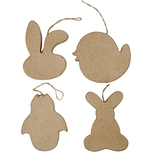 Oster-Aufhänger, Häschenkopf, Küken, Küken im Ei und Kaninchen, H: 10 cm, 4Stck. von Creativ