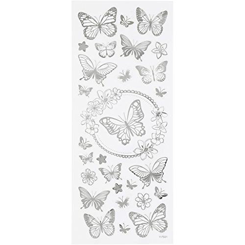 Sticker Schmetterlinge Blatt 10x24cm ca. 28 Stück, silber, Schmetterlinge, 1 Bogen von Creativ