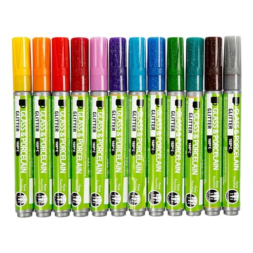 Stifte aus Glas und Porzellan, 2-4 mm Strichbreite, verschiedene Farben, Glitzer – halb blickdicht, 12asstd von Creativ