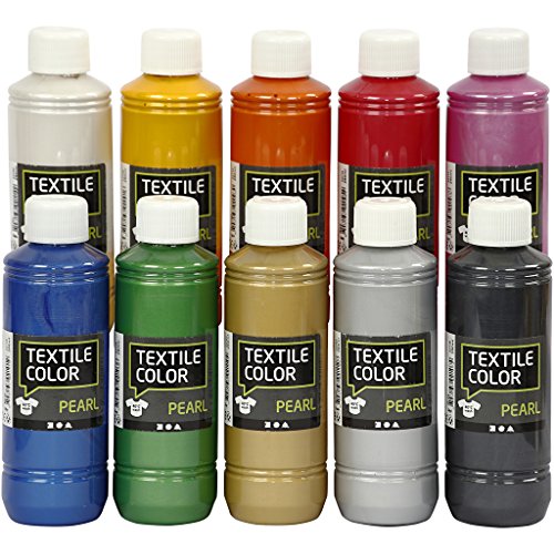 Textilfarbe – Sortiment, perlfarben, 10 x 250 ml von Creativ