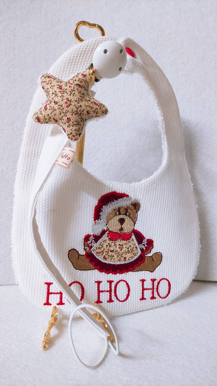 Weihnachtslätzchen-Set + Schnullerkette Mit Bärenmutter Und Glücksstern von CreativantoCreazioni