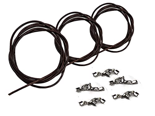 3 Stück Lederkette Lederband Ledercollier f. Damen Herren Lederschnur braun Rindsleder 2mm in Deutschland hergestellt ca. 1 00m lang mit 5 St. Edelstahl Lederbandverschluss zum selbst montieren von Creative-Beads