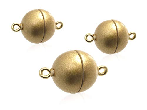 3 Stück starker Magnetverschluss für Halskette Armband extra fest schliessender Magnet Kugel rund 15mm gold matt von Creative-Beads