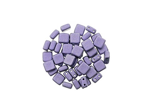 Böhmische Glasperlen"Quadro", 2 Bohrungen, 6mm, 50 St, flieder, basteln Schmuck selbstmachen von Creative-Beads