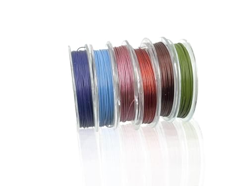 Creative-Beads Juwelierdraht, Schmuckdraht, Fädeldraht aus Edelstahl, Stahlseil, 0,4mm, nylon ummantelt, 6 Rollen a 5m farbig gemischt von Creative-Beads