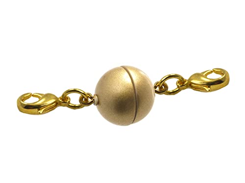 Creative-Beads Magnetverschluss Kugel, rund 15mm mit 2 Karabiner goldfarbig matt zum nachträglichen einhängen in Halsketten und Schmuck von Creative-Beads