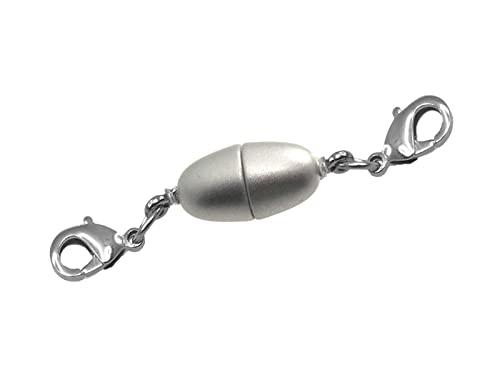 Creative-Beads Magnetverschluss Olive 14x6,5mm mit 2 Edelstahlkarabiner silberfarbig matt zum nachträglichen einhängen in Halsketten und Schmuck von Creative-Beads