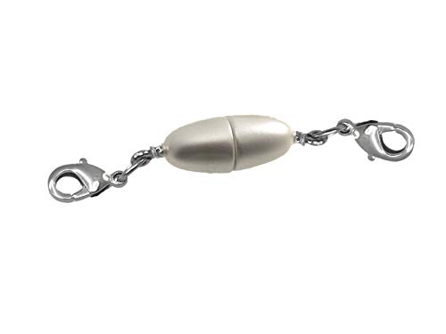 Creative-Beads Magnetverschluss Olive 14x6,5mm mit 2 Edelstahlkarabiner weiss zum nachträglichen einhängen in Halsketten und Schmuck von Creative-Beads