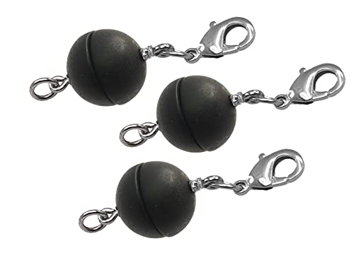 Creative-Beads Magnetverschluss für Ketten, Kugel, rund 12mm 3 Stück mit Edelstahl Karabiner und Öse, schwarz matt von Creative-Beads