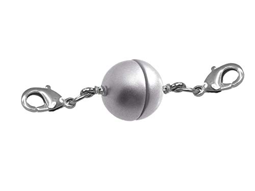 Creative-Beads Magnetverschluss für Ketten, Kugel, rund 15mm 3 Stück mit 2 Edelstahlkarabiner silber matt zusätzlicher Verschluß für Halsketten und Schmuck von Creative-Beads