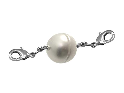 Creative-Beads Magnetverschluss für Ketten, Kugel, rund 15mm 3 Stück mit 2 Edelstahlkarabinerweiss zusätzlicher Verschluß für Halsketten und Schmuck von Creative-Beads