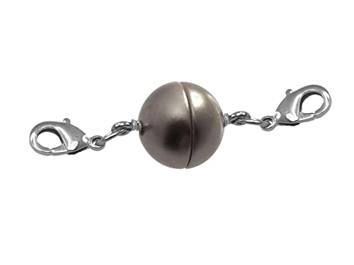 Creative-Beads Magnetverschluss für Schmuck Kugel, rund 10mm mit 2 Edelstahlkarabiner granit zum nachträglichen einhängen in Halsketten und Schmuck von Creative-Beads