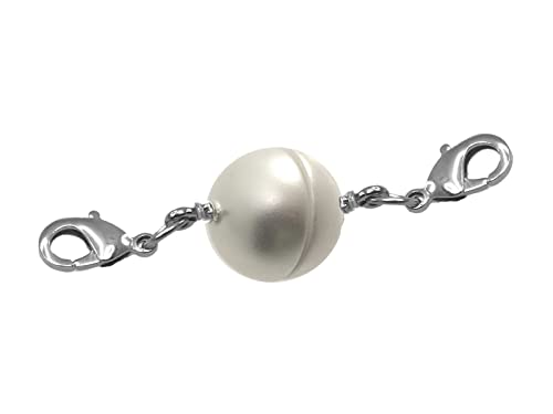 Creative-Beads Magnetverschluss für Schmuck Kugel, rund 15mm mit 2 Edelstahlkarabinerweiss zum nachträglichen einhängen in Halsketten und Schmuck von Creative-Beads