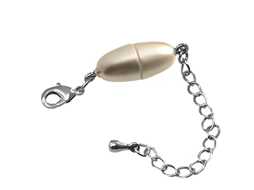 Creative-Beads Magnetverschluss für Schmuck mit Karabiner und Verlängerungskette rund 12mm weiss zum nachträglichen Einfügen in Halsketten und Schmuck von Creative-Beads