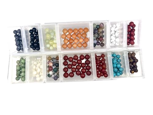 Creative-Beads Perlenbox mit Edelsteinperlen 8-10mm, 12-14 verschiedene Steinarten zum auffädeln, in praktischer Sortierbox von Creative-Beads