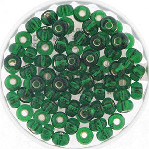 Creative-Beads Rocailles, böhmische Glasperlen, 6-0 4mm 14g Döschen, silbereinzug grün um Schmuck, Deko, Armband selber zu machen oder von Creative-Beads