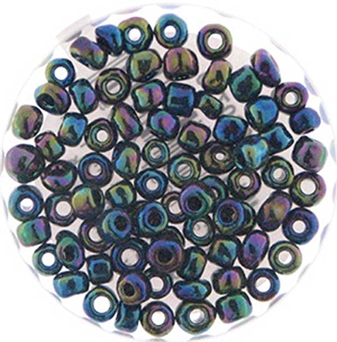 Creative-Beads farbige böhmische Rocailles, Glasperlen 4mm (6-0) 50gr (ca.600 Perlen) Beutel opak schw/grün multicolor, von Creative-Beads