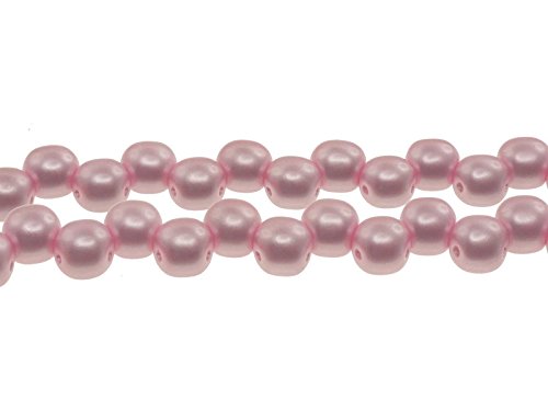 Glasperle double, 6mm, 2 Bohrungen, Strang 50Stück, glänzend, pastell rosa, basteln Schmuck selbstmachen von Creative-Beads