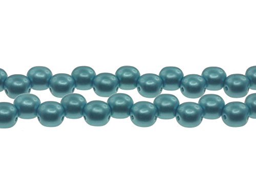Glasperle double, 6mm, 2 Bohrungen, Strang 50Stück, glänzend aqua, basteln Schmuck selbstmachen von Creative-Beads