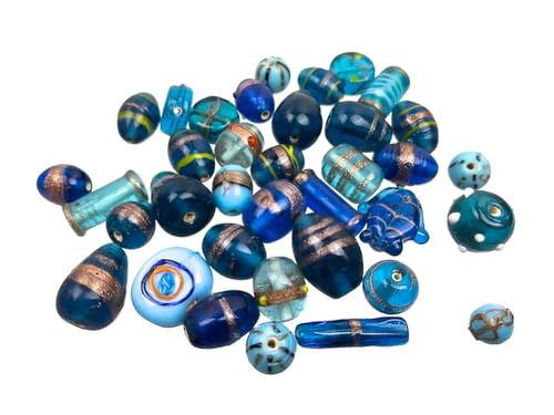 Glasperlen Mischung, ca.100g, ca. 30-35 Perlen, verschiedene Formen und Größen zum auffädeln, basteln, selber machen aqua-türkis von Creative-Beads