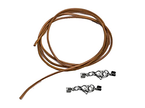 Lederschnur Lederkette Lederband Ledercollier f. Damen Herren Natur Rindsleder 3mm ca. 1 00m lang mit 2 Stück Edelstahlverschluss zum selbst montieren von Creative-Beads